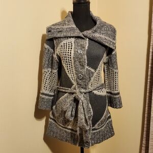 Salt & Pepper Gray Patchwork Button-down Sweater